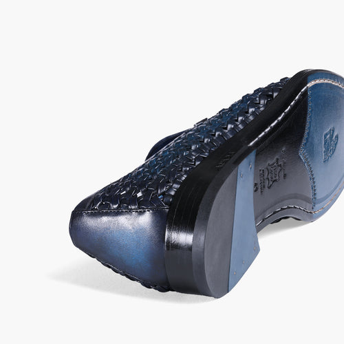 Men's Blue Woven Leather Loafer - detail2