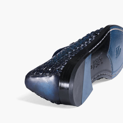 Men's Blue Woven Leather Loafer - detail2