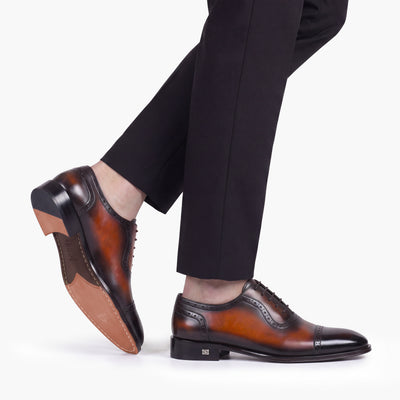 Men’s Brown Patina Cap Toe Brogue Oxford - worn