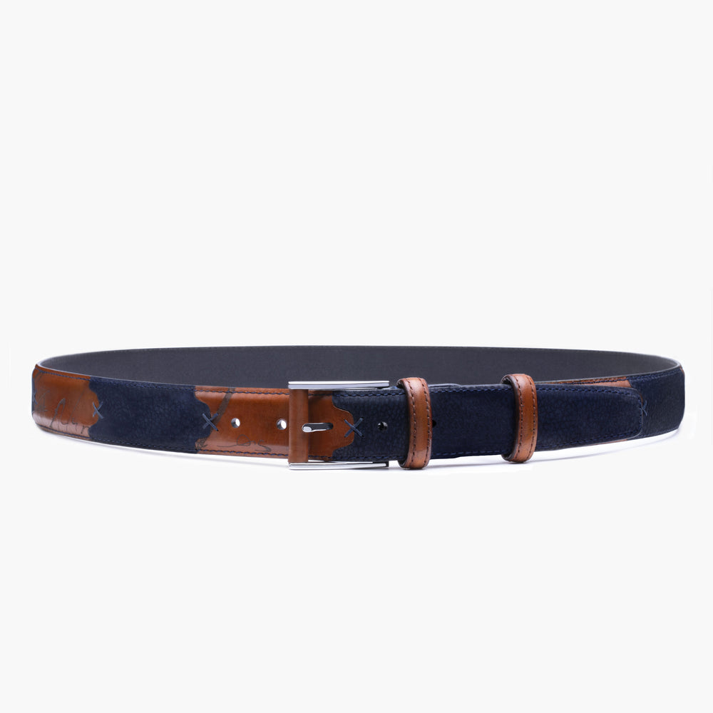 Men’s Navy Blue Nubuck & Leather Belt