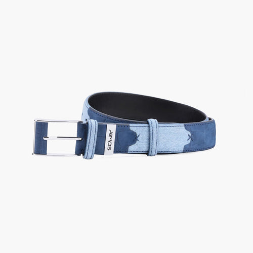 Men's Blue Denim & Leather Belt