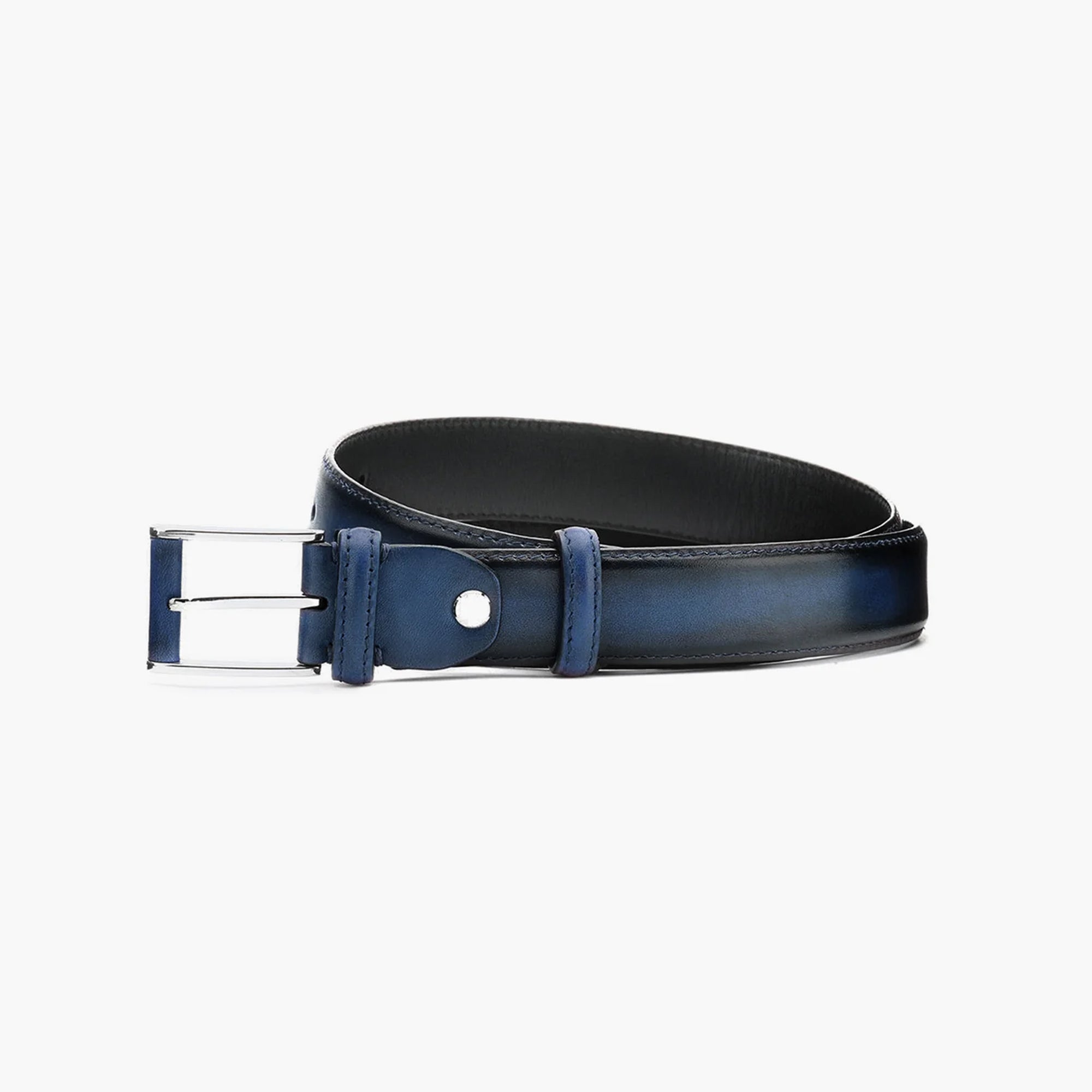 Deep blue patina leather belt