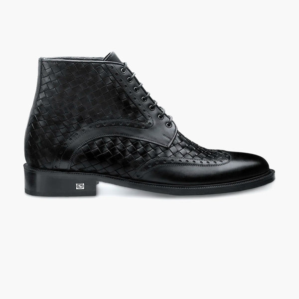 Men's Black Woven Leather Boot