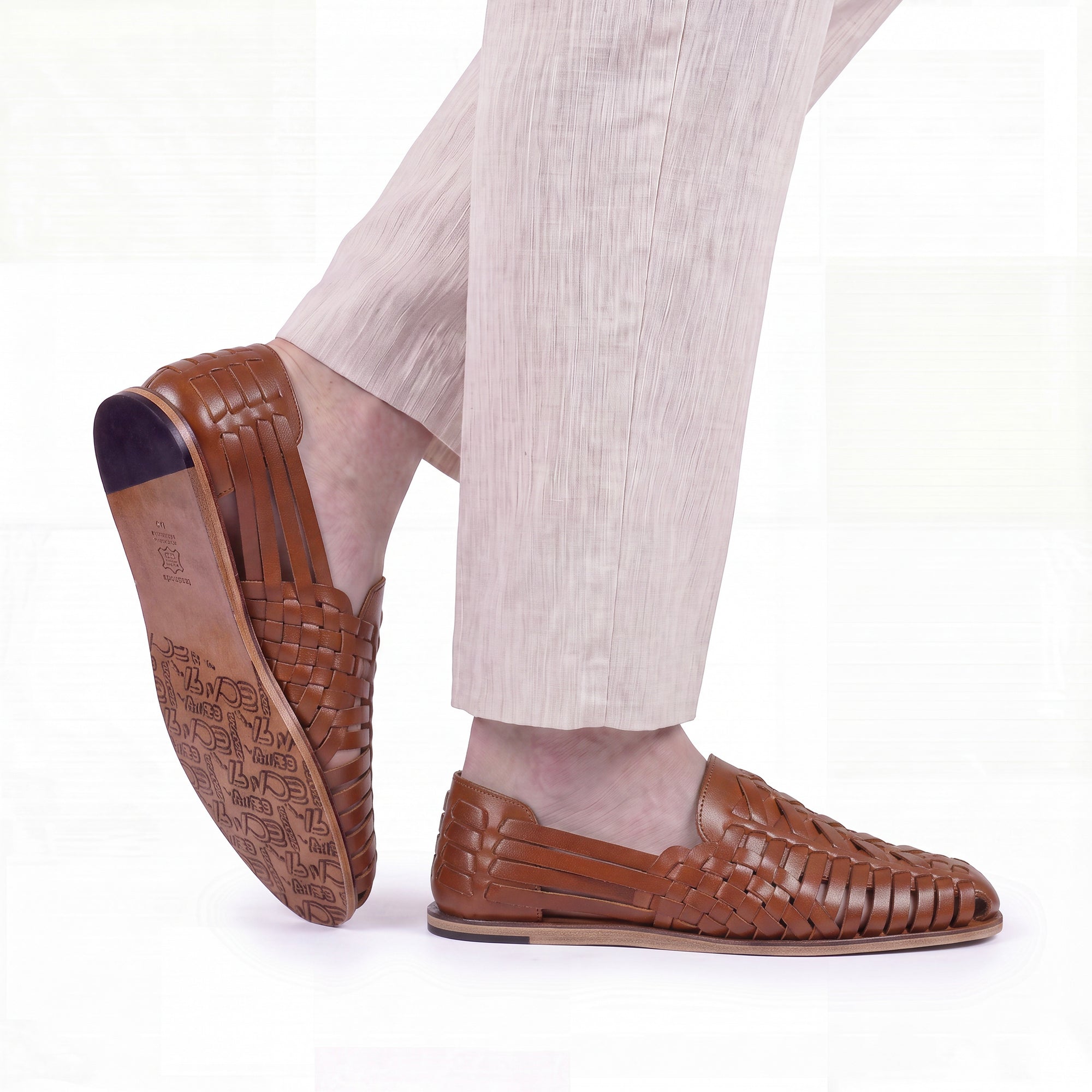 Men’s Cognac Leather Huarache Sandal - worn