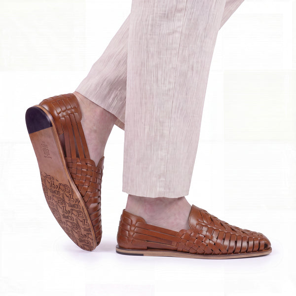 Men’s Cognac Leather Huarache Sandal