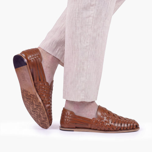 Men’s Cognac Leather Huarache Sandal