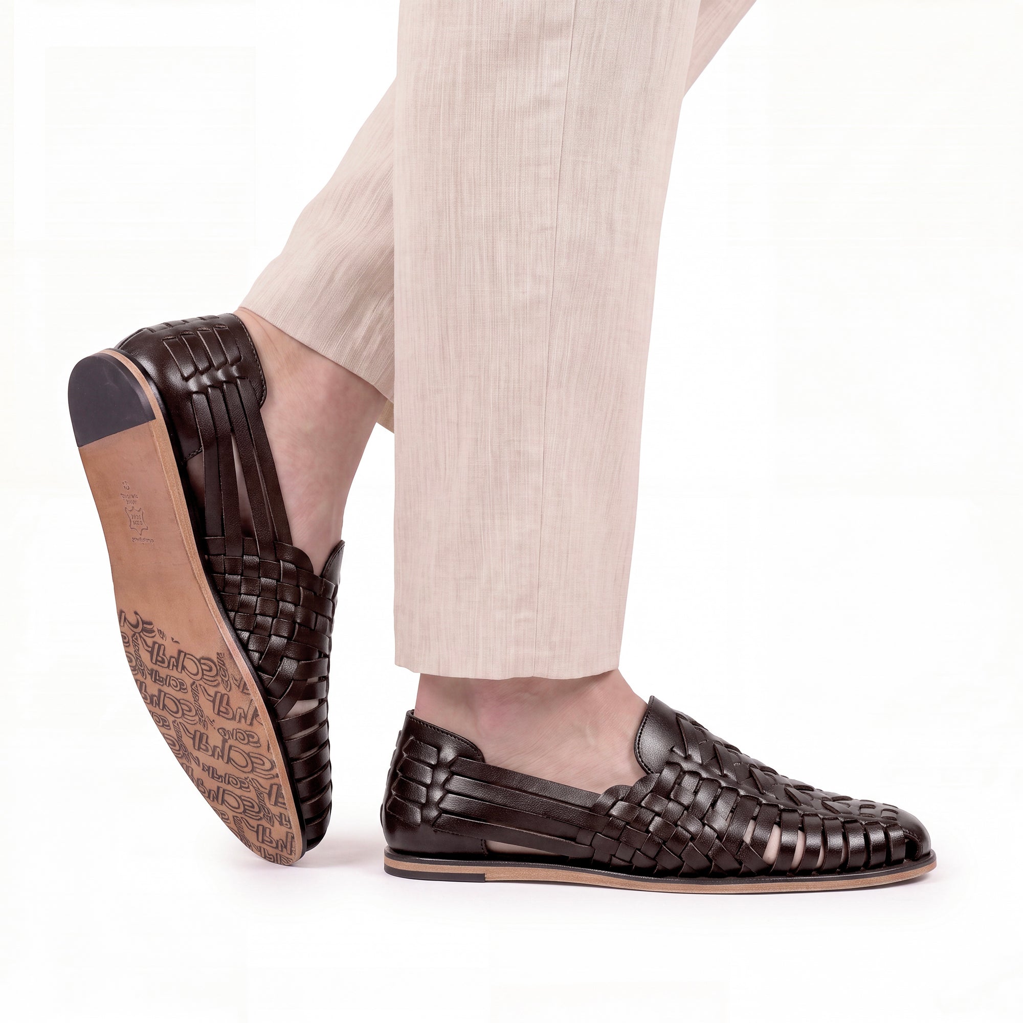 Men’s Dark Brown Leather Huarache Sandal - worn