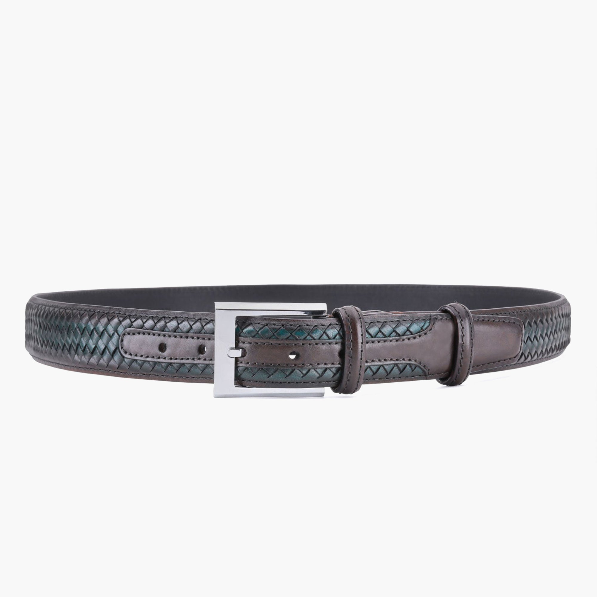 Men’s Brown & Green Braided Leather Belt