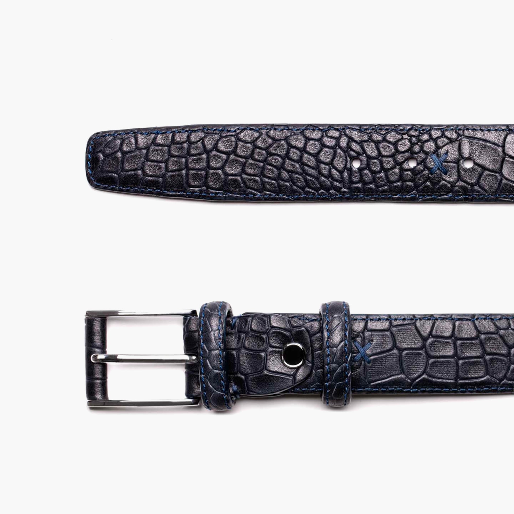 Men's Indigo Croc-Embossed Leather Belt