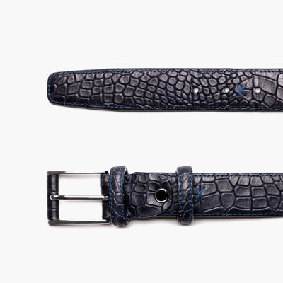 Men's Indigo Croc-Embossed Leather Belt