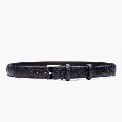 Men's Indigo Croc-Embossed Leather Belt