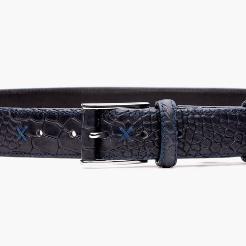 Men's Indigo Croc-Embossed Leather Belt