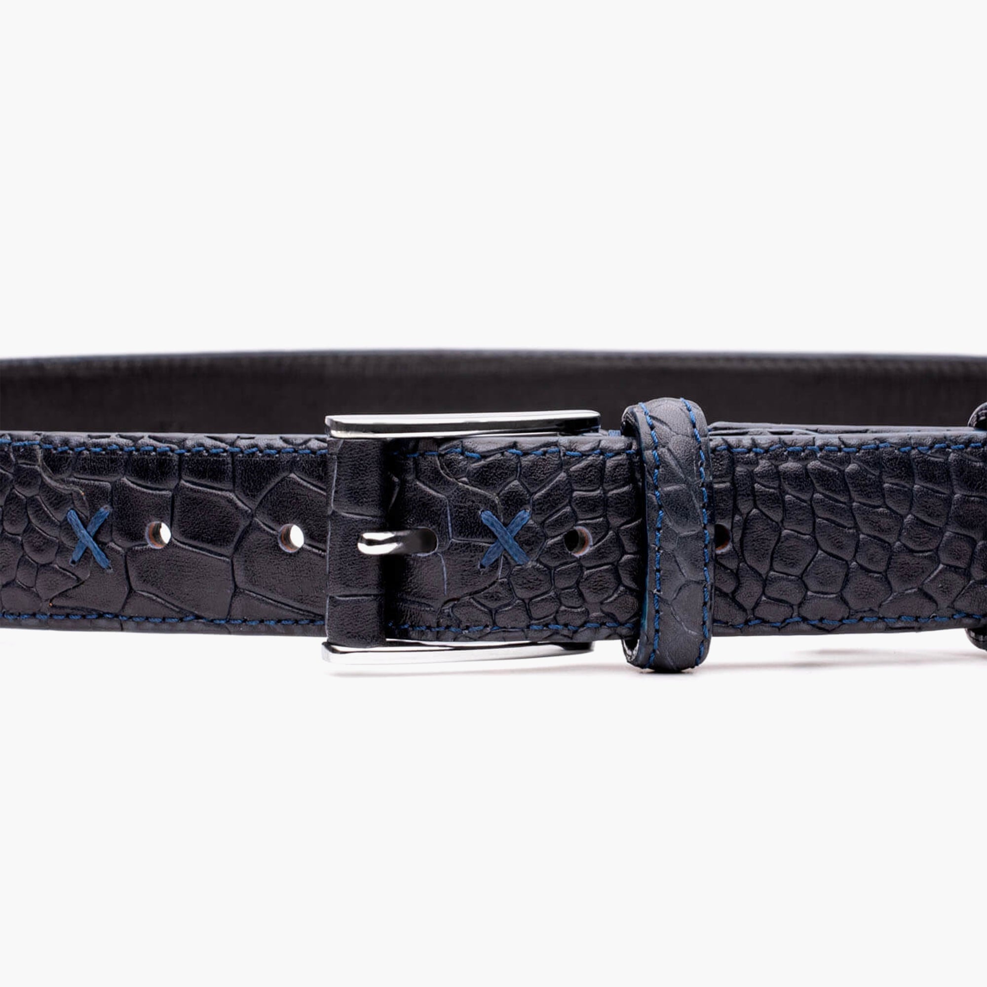 Men's Indigo Croc-Embossed Leather Belt