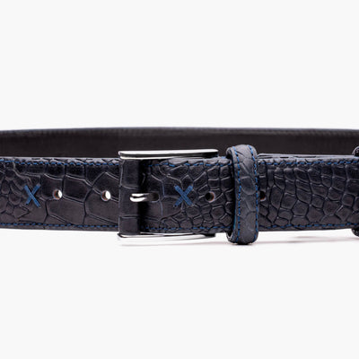 Men's Indigo Croc-Embossed Leather Belt