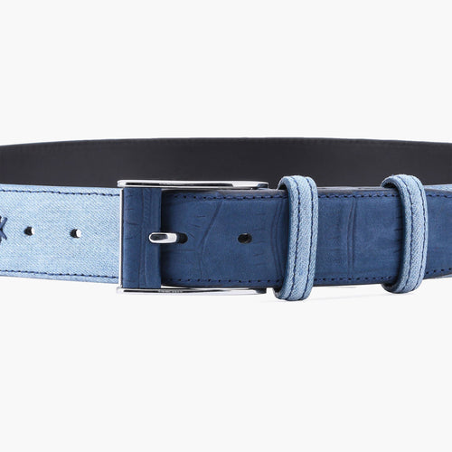Men's Blue Denim & Leather Belt