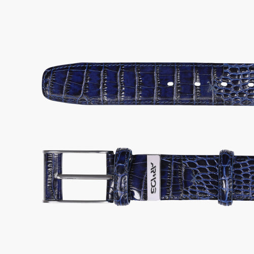 Men’s Blue Croc-Embossed Patent Leather Belt