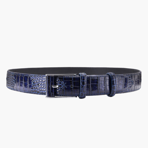 Men’s Blue Croc-Embossed Patent Leather Belt