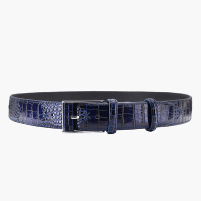 Men’s Blue Croc-Embossed Patent Leather Belt