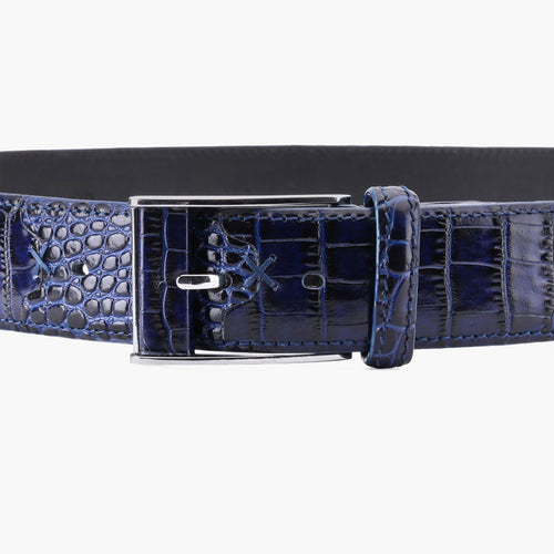 Men’s Blue Croc-Embossed Patent Leather Belt