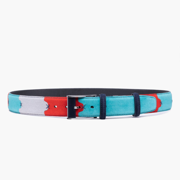 Men's Turquoise, Red & Gray Suede Belt