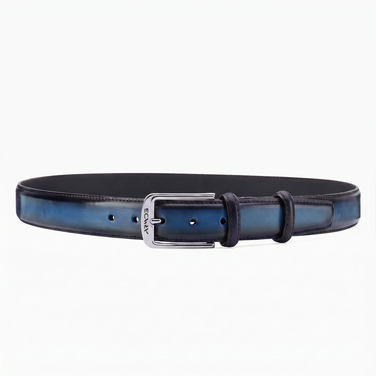 Men’s Dark Blue Patina Leather Belt - full view
