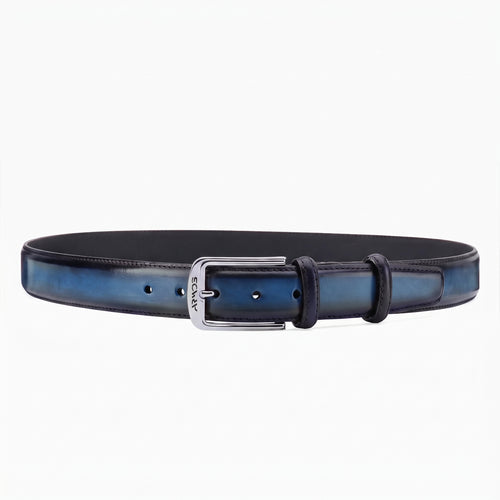 Men’s Dark Blue Patina Leather Belt