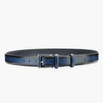 Deep blue patina leather belt - full view
