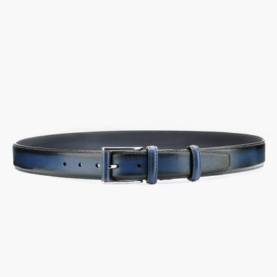 Deep blue patina leather belt - full view