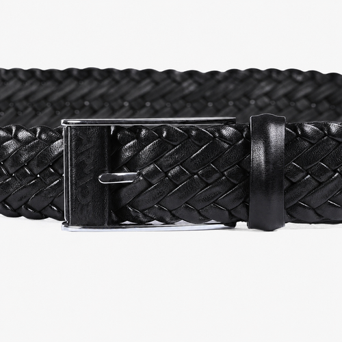 Men’s Black Braided Leather Belt - detail