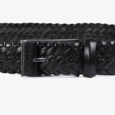 Men’s Black Braided Leather Belt - detail