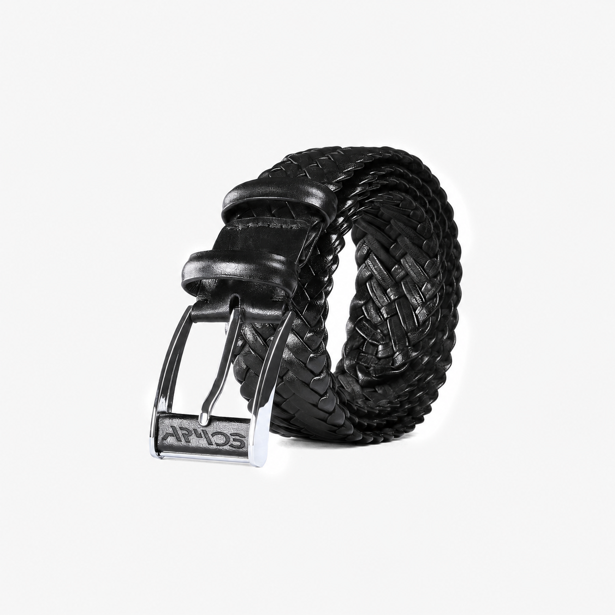 Men’s Black Braided Leather Belt - coiled