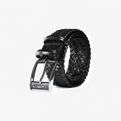 Men’s Black Braided Leather Belt - coiled