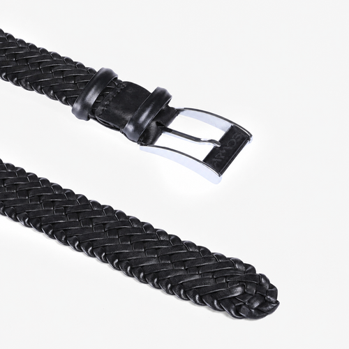 Men’s Black Braided Leather Belt - buckle and tip