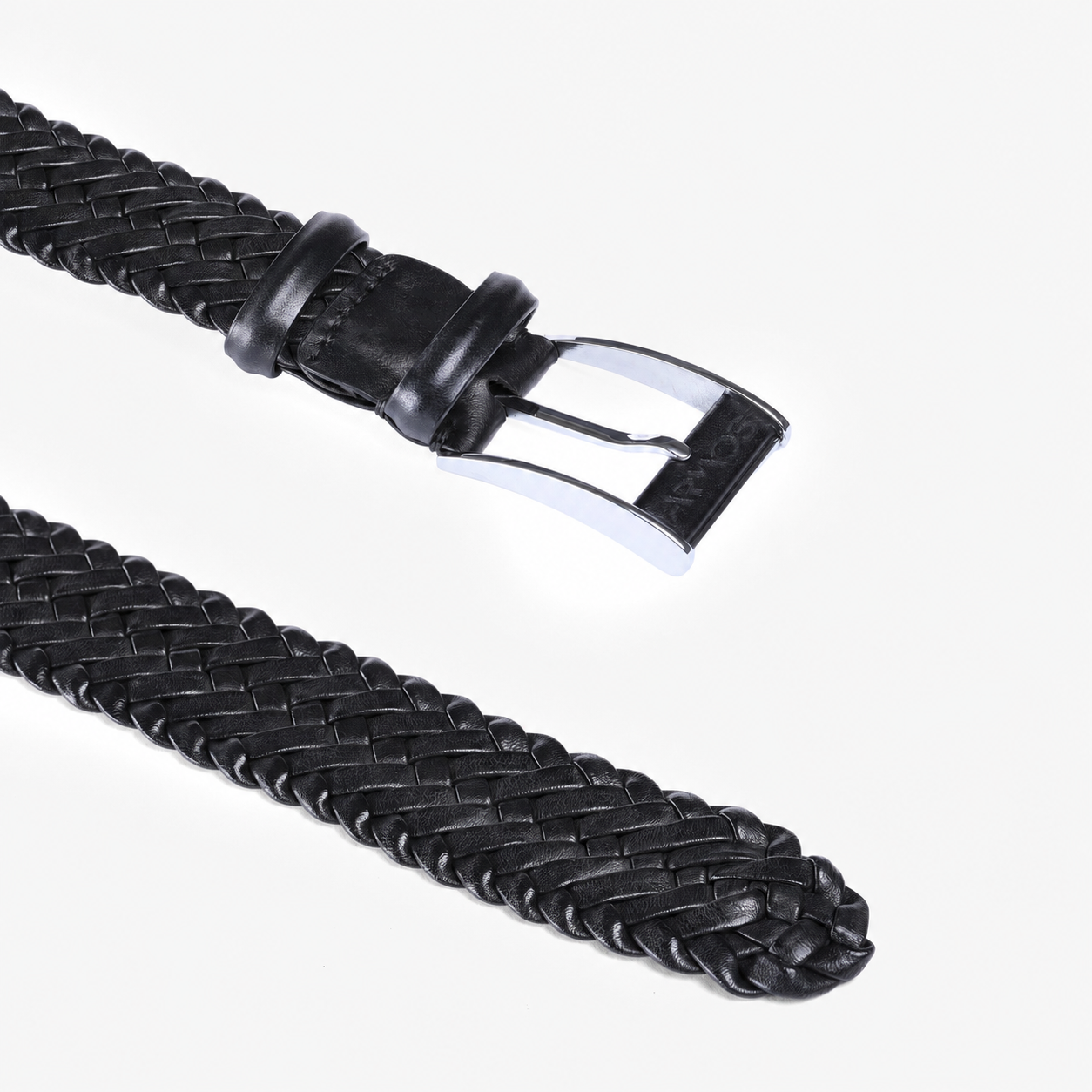 Men’s Black Braided Leather Belt - buckle and tip