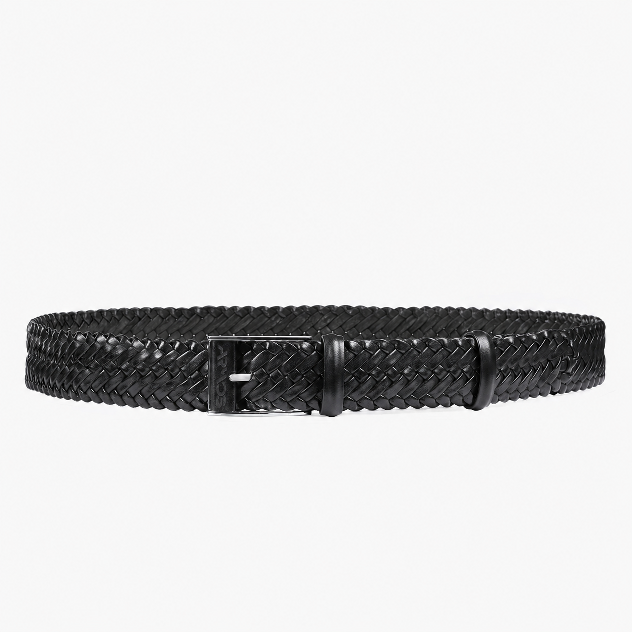 Men’s Black Braided Leather Belt - full view