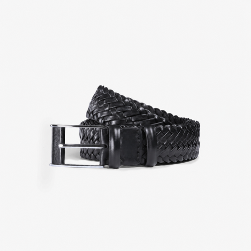 Men’s Black Braided Leather Belt - coiled
