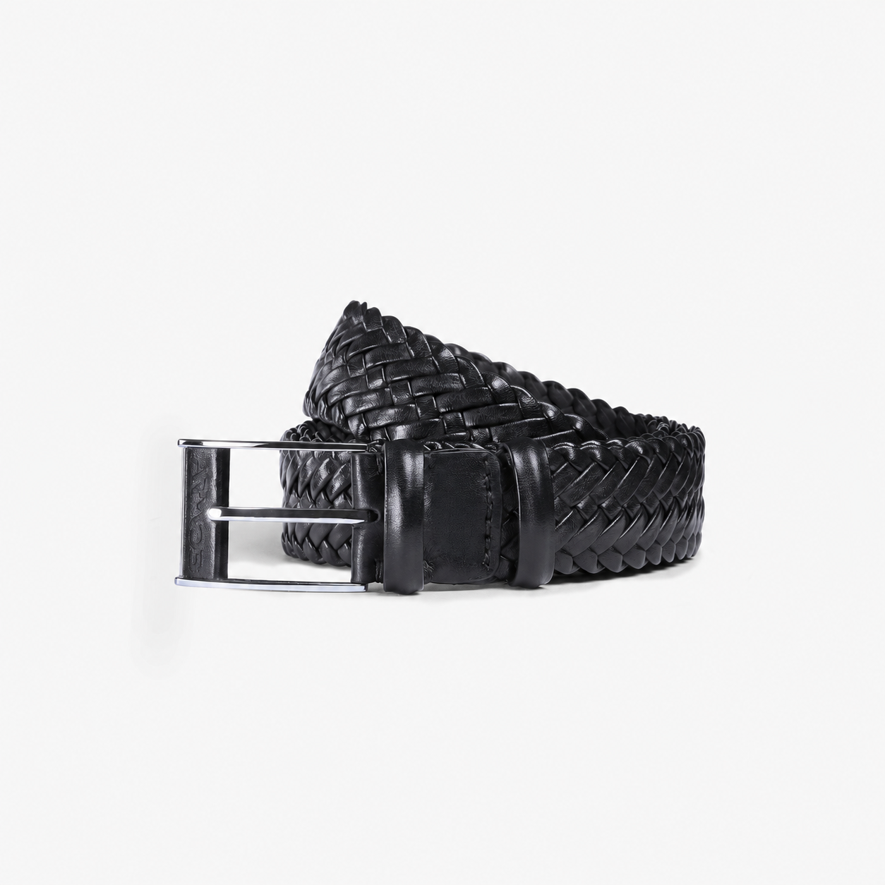 Men’s Black Braided Leather Belt - coiled