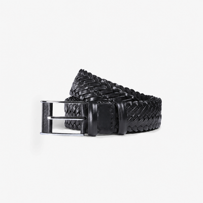 Men’s Black Braided Leather Belt - coiled