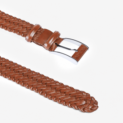 Men’s Cognac Braided Leather Belt
- buckle and tip