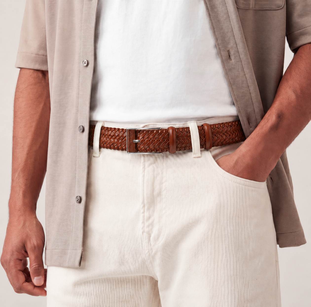 Men’s Cognac Braided Leather Belt
- worn