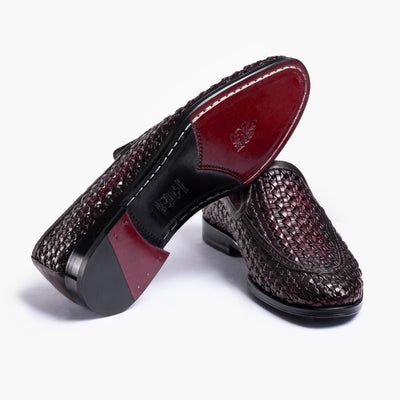 Men's Burgundy Woven Leather Loafer - sole