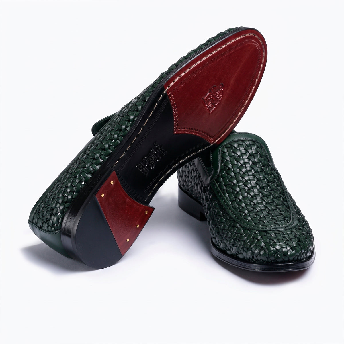 Men's Green Woven Leather Loafer - sole