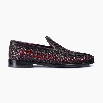 Men's Burgundy Woven Leather Loafer - right side