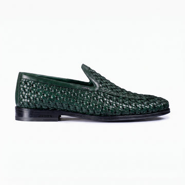 Men's Green Woven Leather Loafer - right side
