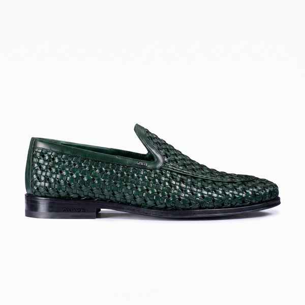 Men's Green Woven Leather Loafer