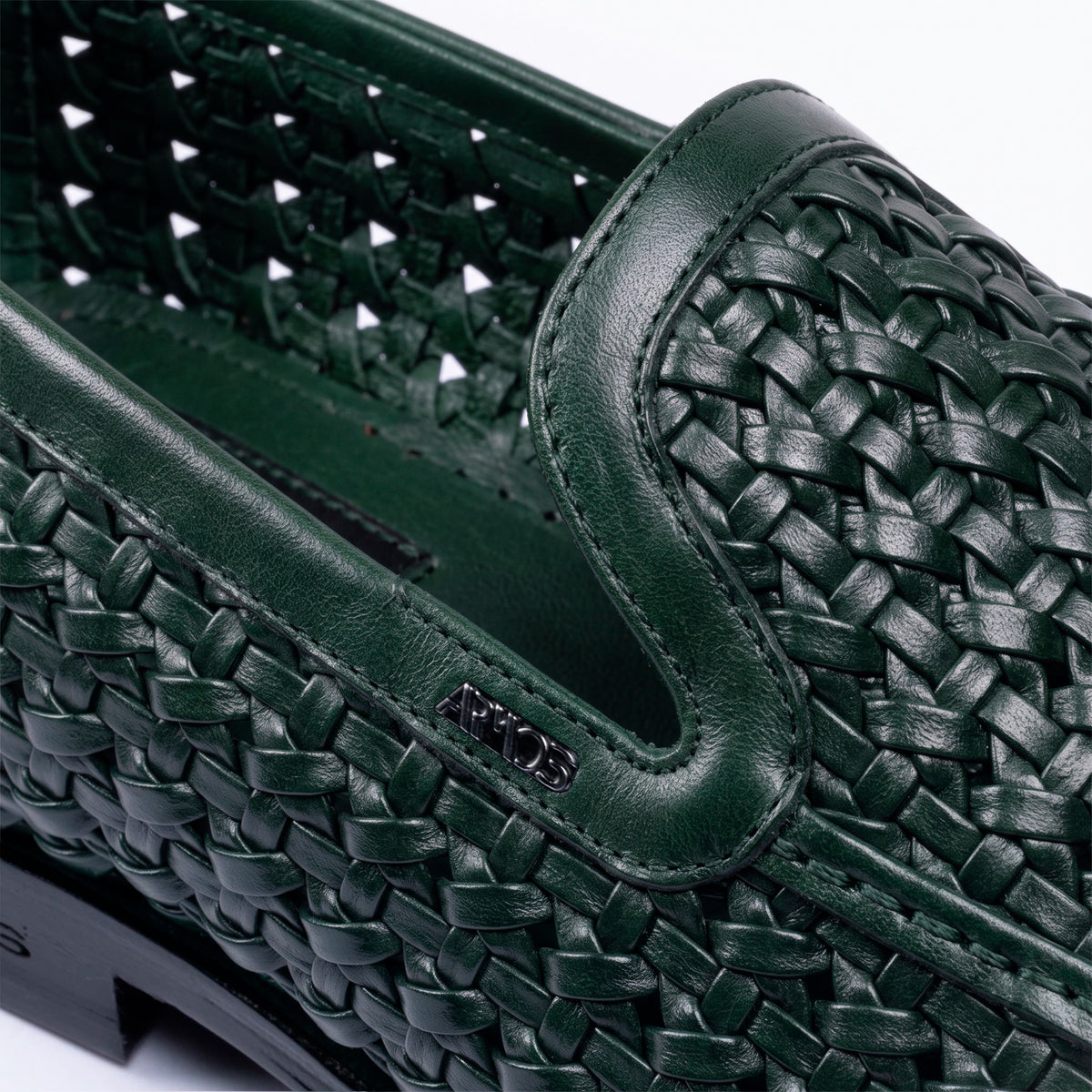 Men's Green Woven Leather Loafer - detail