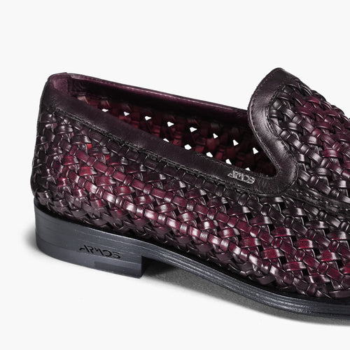 Men's Burgundy Woven Leather Loafer - detail