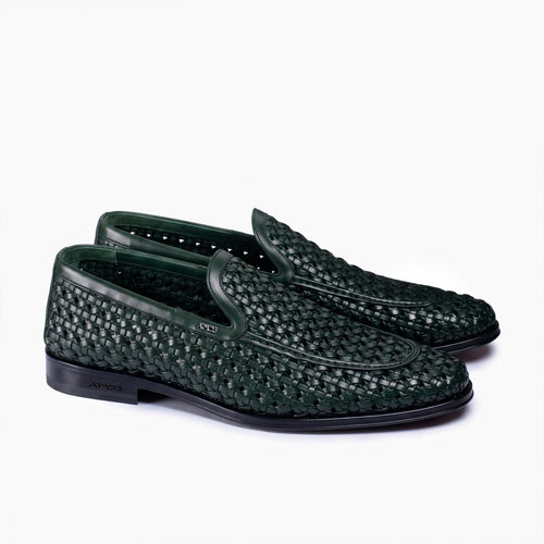 Men's Green Woven Leather Loafer - pair