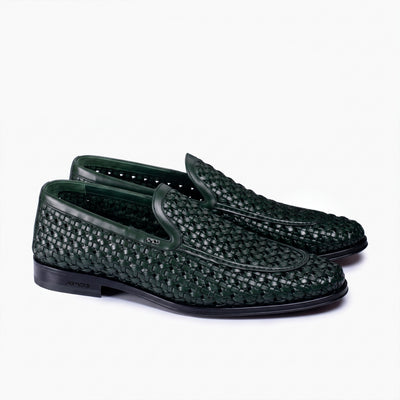 Men's Green Woven Leather Loafer - pair