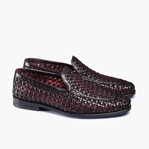Men's Burgundy Woven Leather Loafer - pair